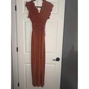 Max Studio Ruffled V Neck Smocked Jumpsuit Small  Terracotta Nwt Msrp 118